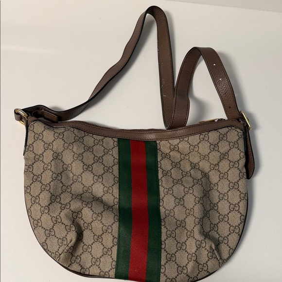Gucci Ophidia Beige and Brown Shoulder Crossbody Bag with Green and Red Stripe - Picture 5 of 8